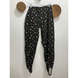 Vintage 80s Womens Christmas‎ Black Holiday Stirrup Stretch Pants Leggings Small